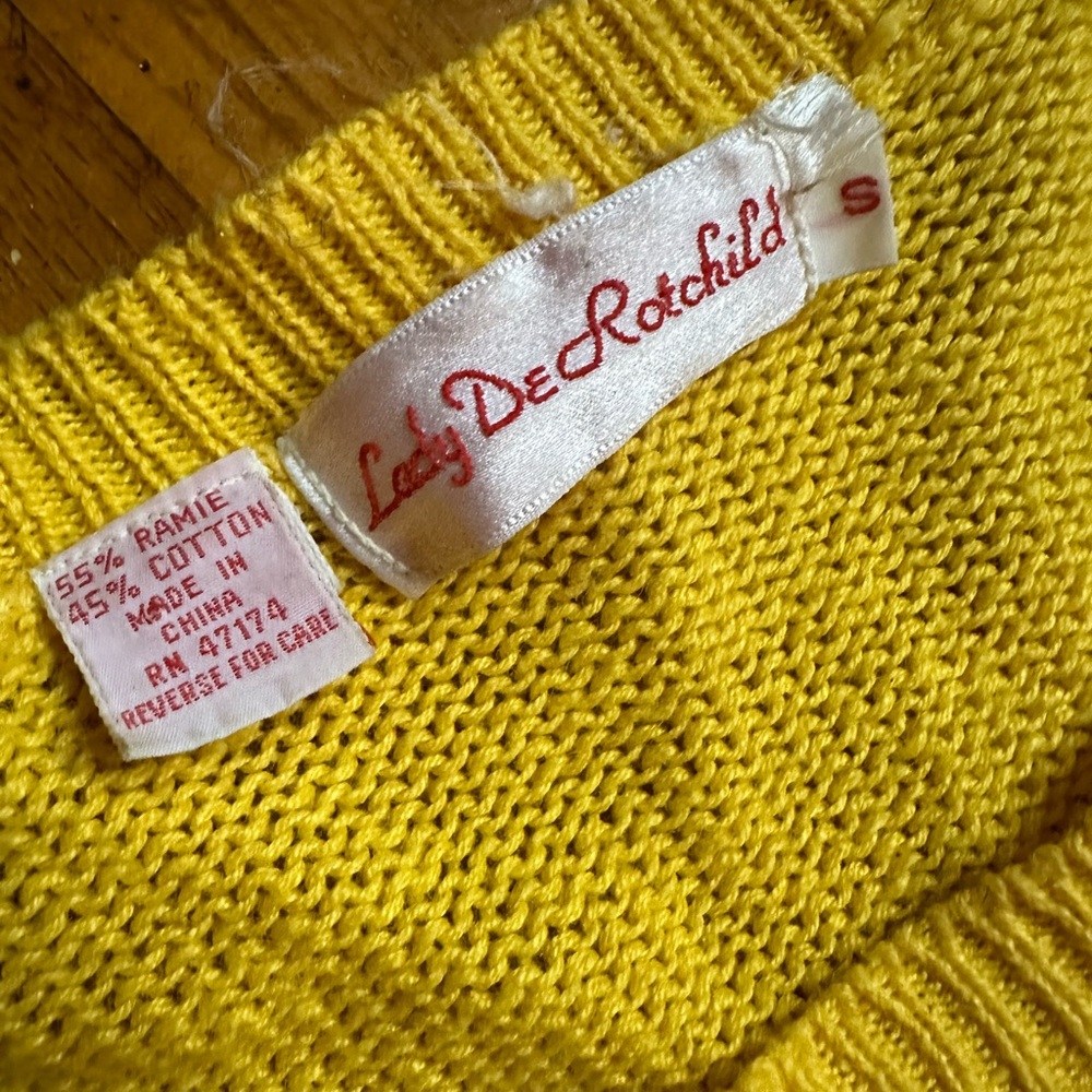 Vintage Lady DeRotchild Yellow Sweater Dress with White Accents - Picture 3 of 4